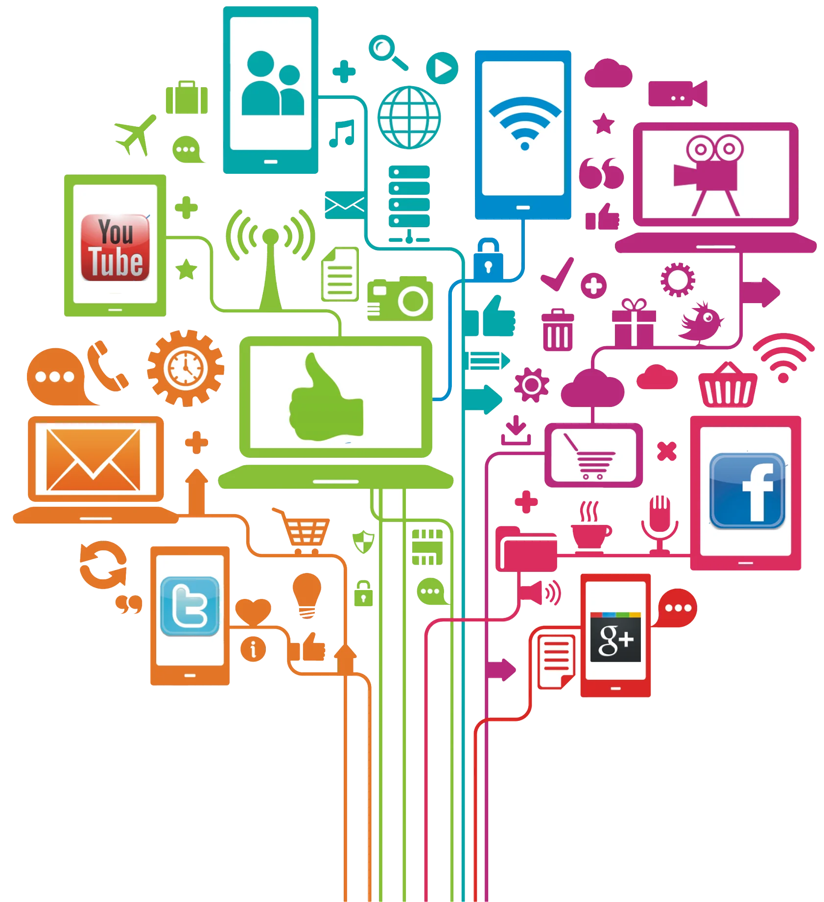 Social Media Communication Icons Network Interconnected Clipart Design