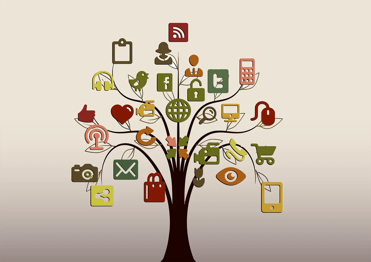 Social Media Connection Tree Clipart: Networking Branches of Digital Interaction