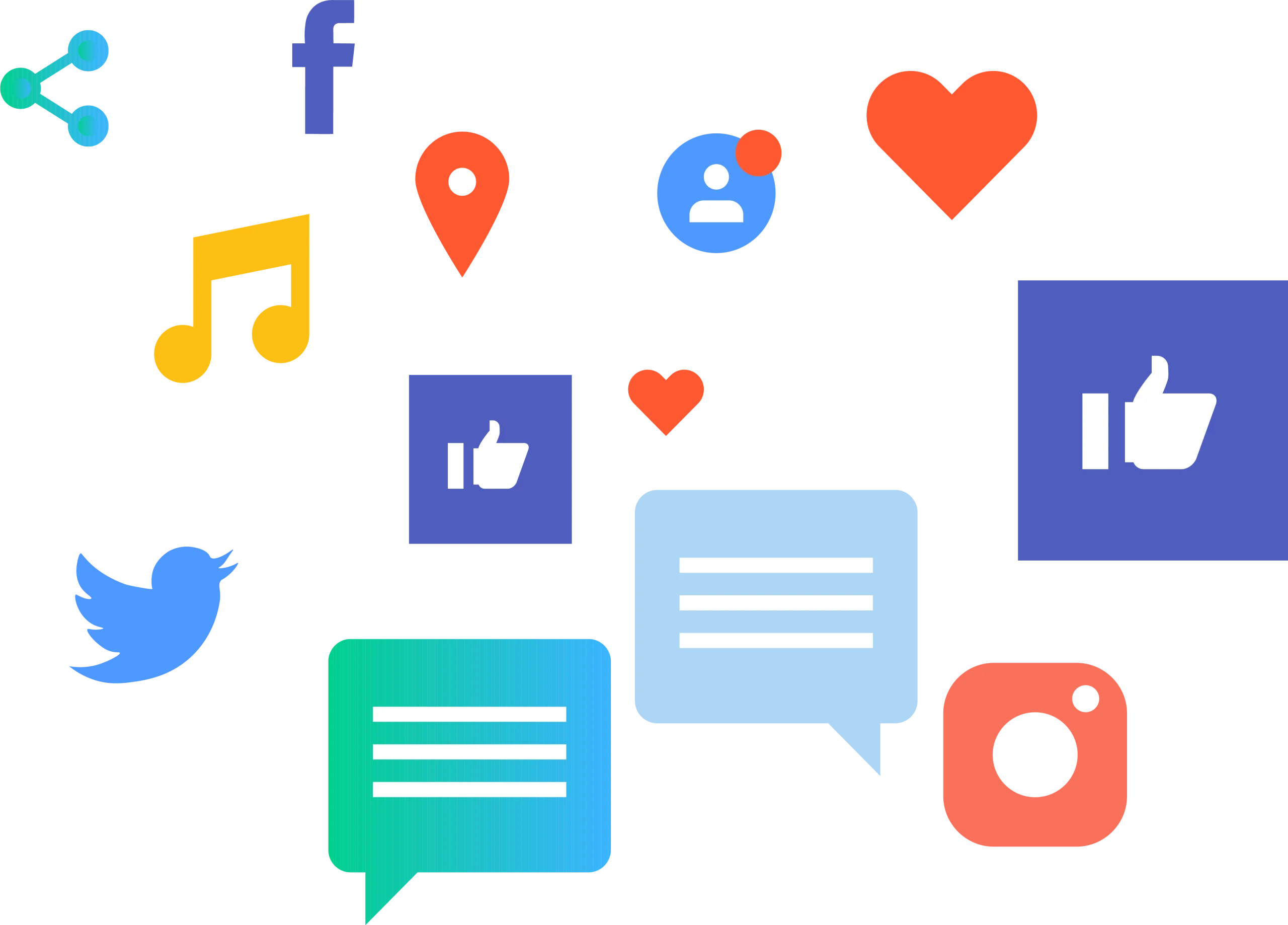 Social Media Icons and Interaction Elements Colorful Clipart Collection