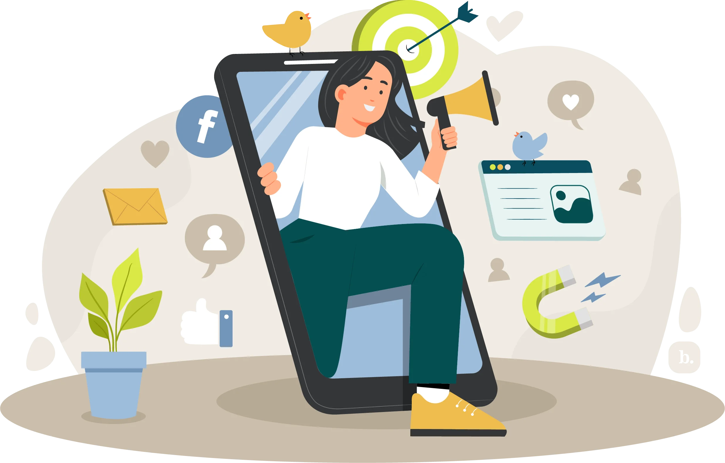 Social Media Marketing Professional Promoting Digital Content Clipart Illustration