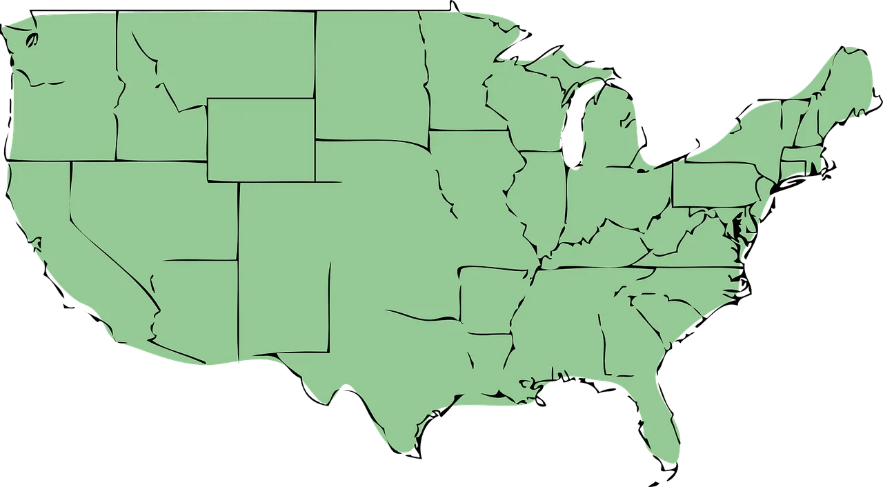 United States of America Political Outline Clipart in Soft Sage Green Cartography