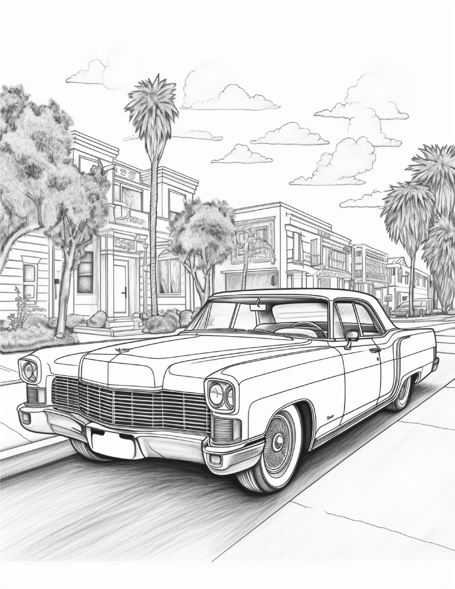 Vintage 1960s Lincoln Continental Luxury Sedan Architectural Clipart Sketch