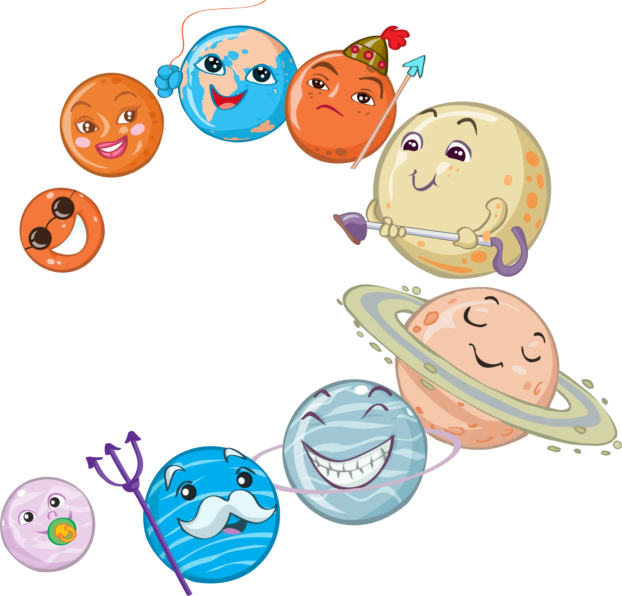 Whimsical Cartoon Solar System Planets Adorable Clipart Collection