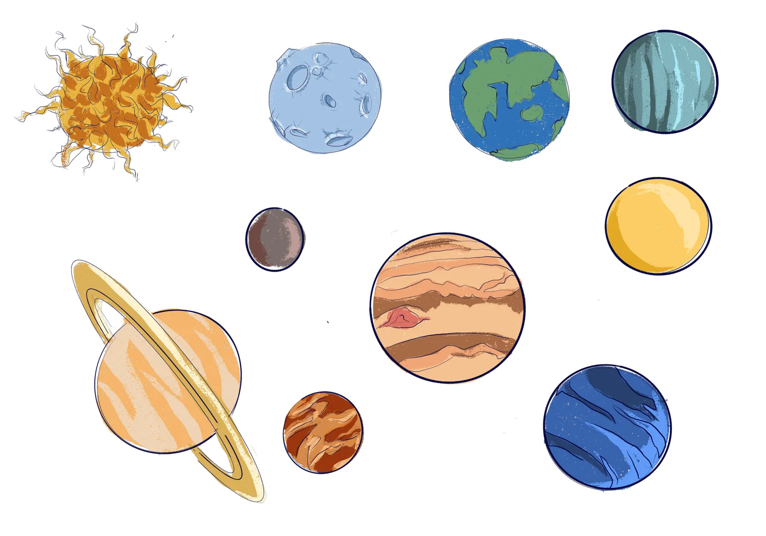 Whimsical Solar System Planets and Celestial Bodies Watercolor Clipart Collection