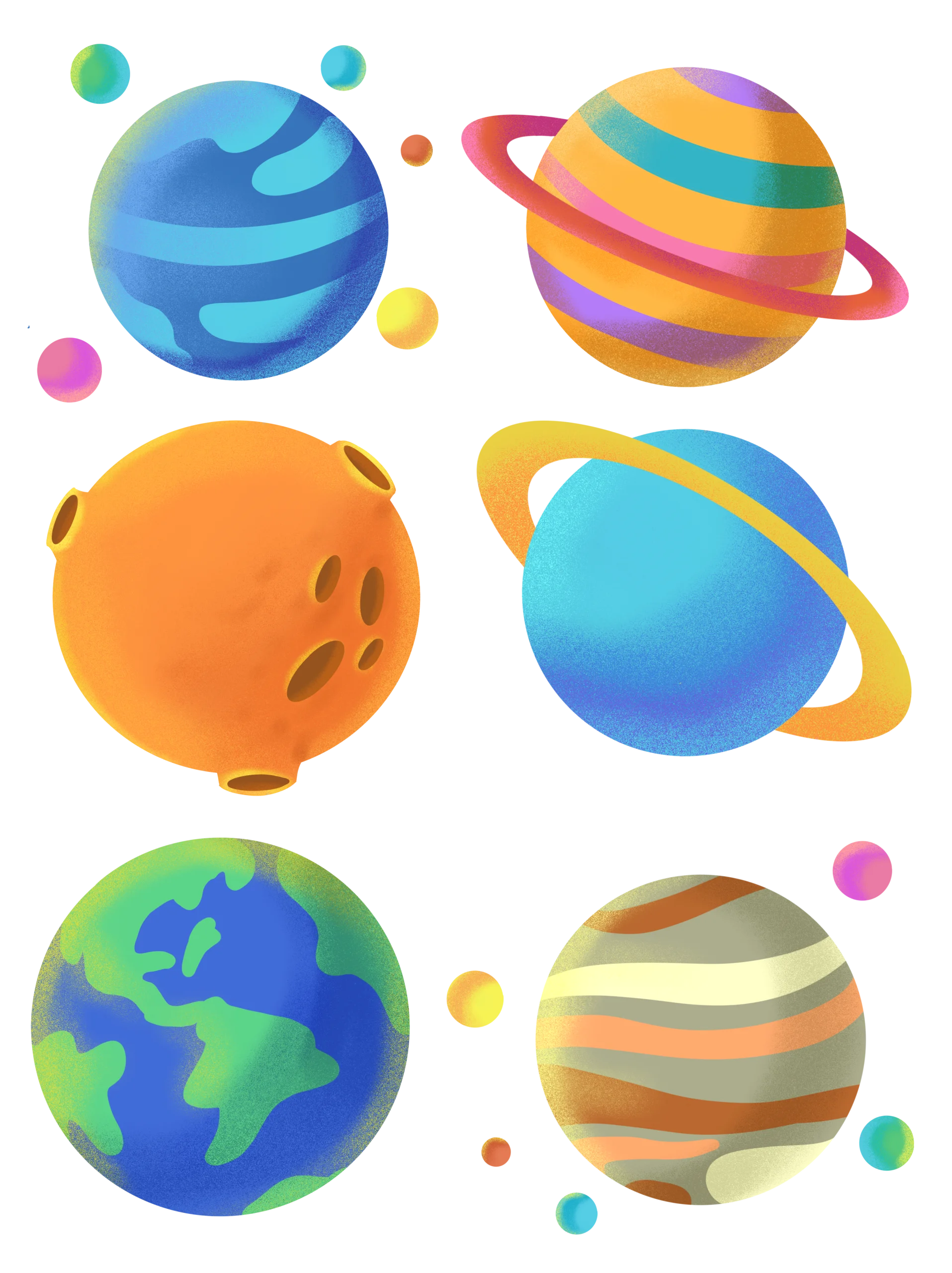 Whimsical Solar System Planets Playful Cartoon Clipart Collection