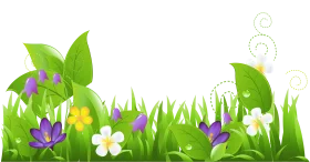 Whimsical Spring Meadow Wildflower Clipart with Lush Green Landscape