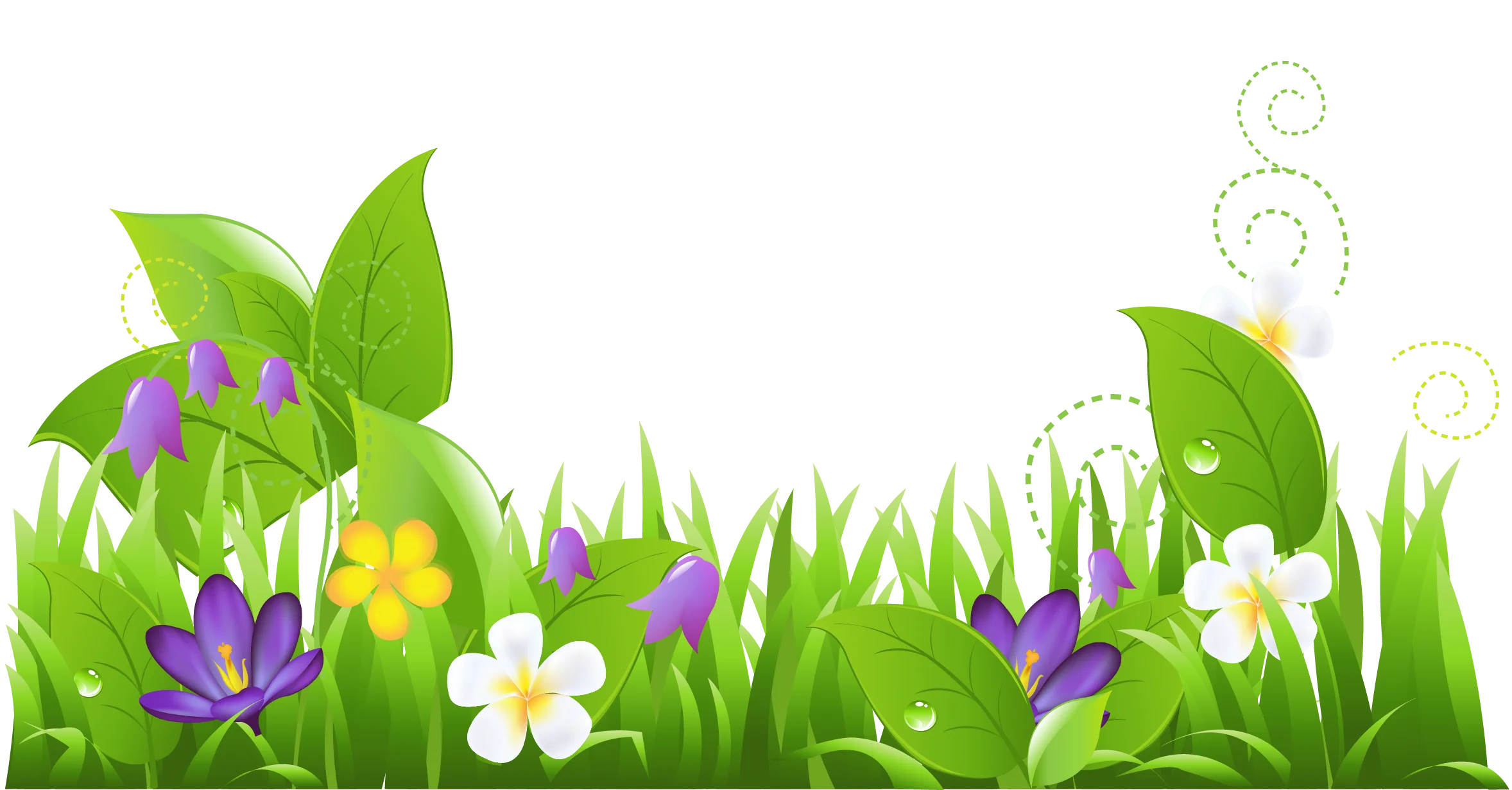 Whimsical Spring Meadow Wildflower Clipart with Lush Green Landscape