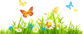 Whimsical Spring Meadow Wildflowers and Butterflies Clipart Illustration
