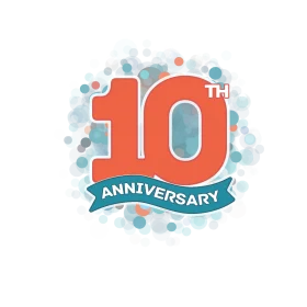 10th Anniversary Celebration Clipart Design with Playful Bubble Background