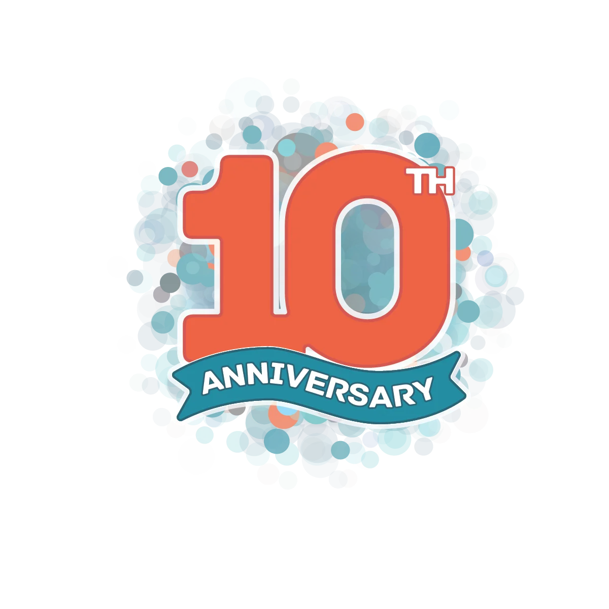 10th Anniversary Celebration Clipart Design with Playful Bubble Background