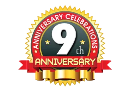 9th Anniversary Celebration Golden Seal Commemorative Clipart Design