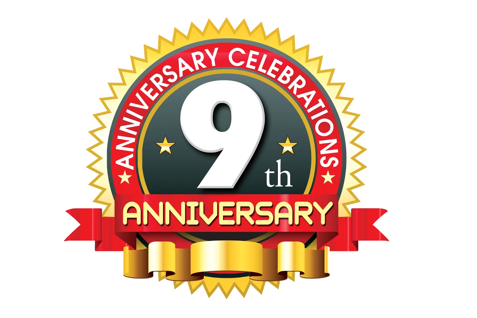 9th Anniversary Celebration Golden Seal Commemorative Clipart Design
