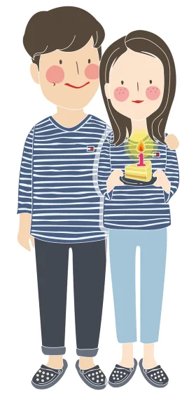 Adorable Couple Celebrating Anniversary with Cake Cartoon Clipart Illustration