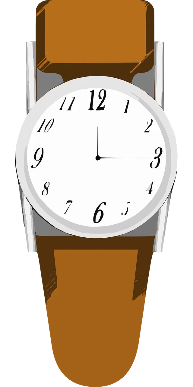 Classic Analog Wristwatch Clipart with Clean Minimalist Design and Brown Leather Strap