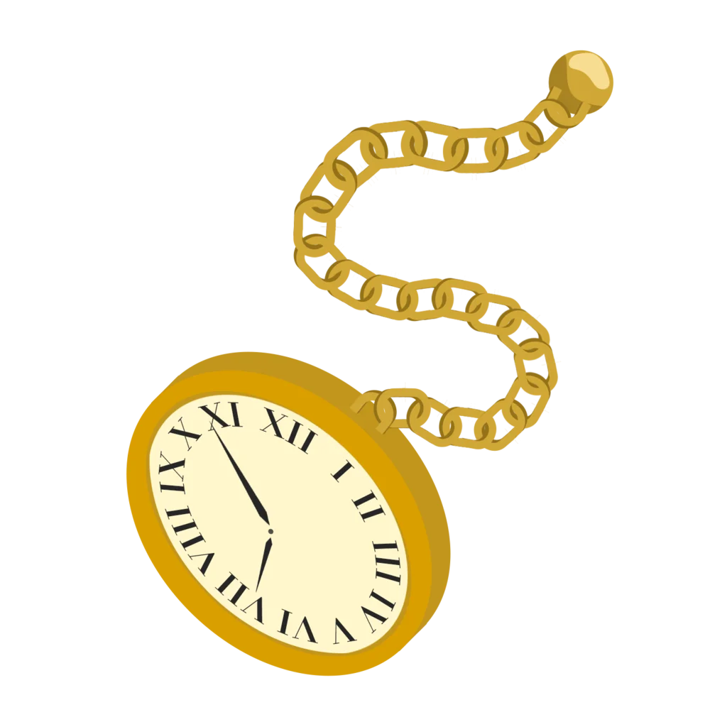 Classic Golden Pocket Watch Clipart with Elegant Chain Illustration