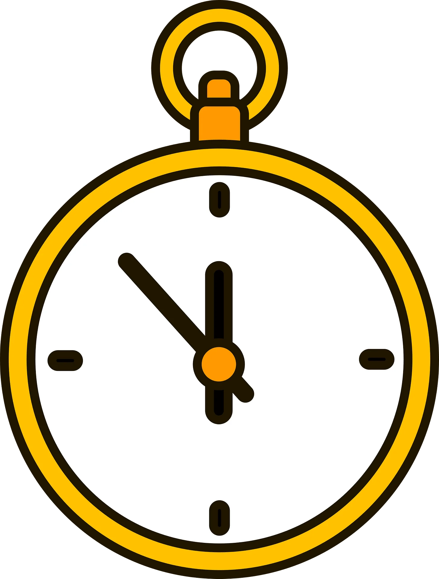 Classic Golden Pocket Watch Clipart with Minimalist Design and Stylish Outline