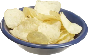 Classic Potato Chips Clipart: Crispy Golden Snack Illustration on Blue Ceramic Plate