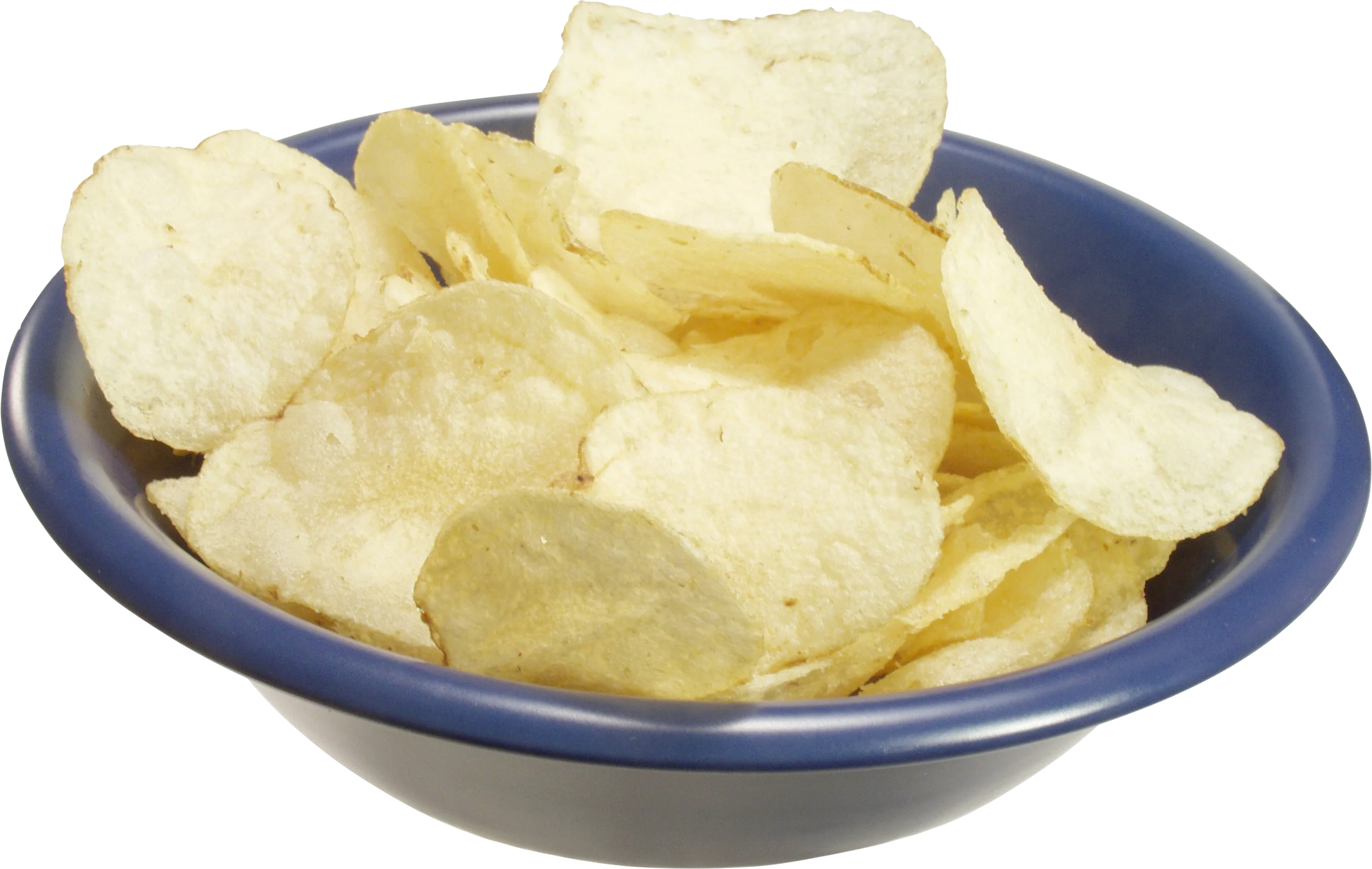 Classic Potato Chips Clipart: Crispy Golden Snack Illustration on Blue Ceramic Plate