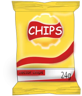 Classic Yellow Potato Chips Packaging Clipart Design with Red Logo