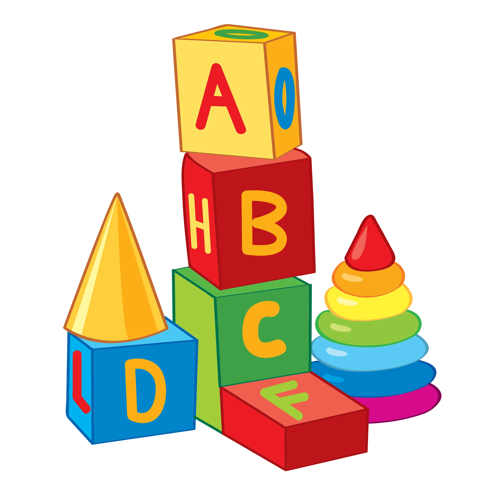 Colorful Educational Alphabet and Shape Building Blocks Clipart for Kids Learning
