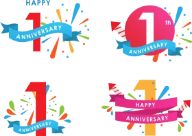 Colorful First Anniversary Celebration Clipart Collection - Festive Design Elements