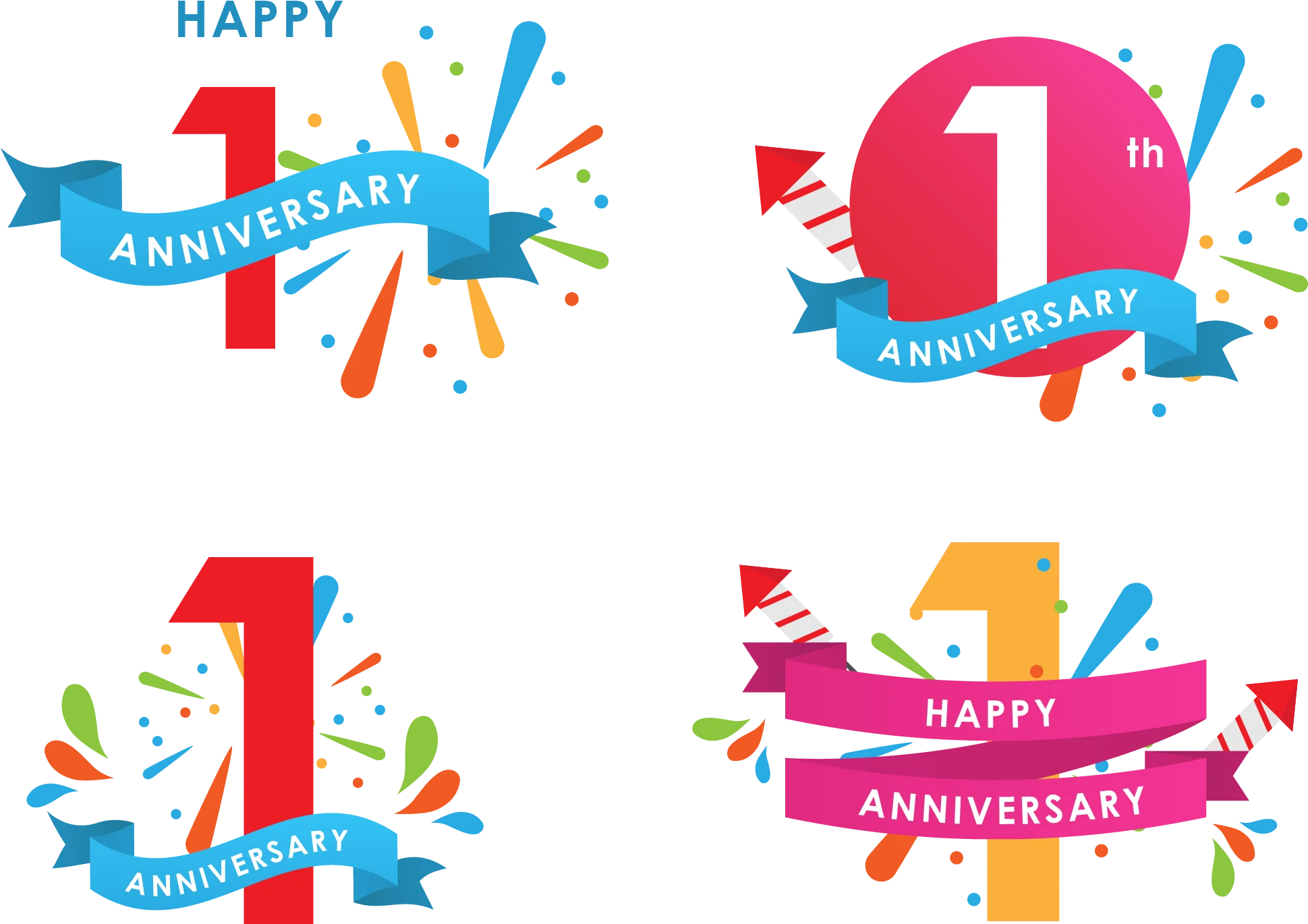 Colorful First Anniversary Celebration Clipart Collection - Festive Design Elements