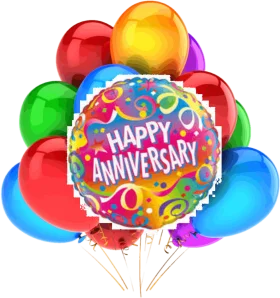 Colorful Happy Anniversary Celebration Balloon Bouquet Clipart Design
