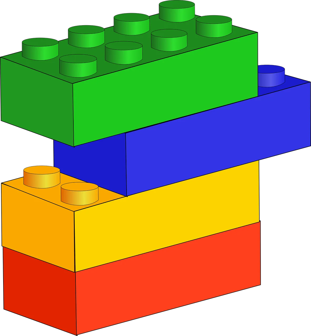 Colorful Interlocking Building Blocks Clipart: Stacked Lego-Style Construction Pieces