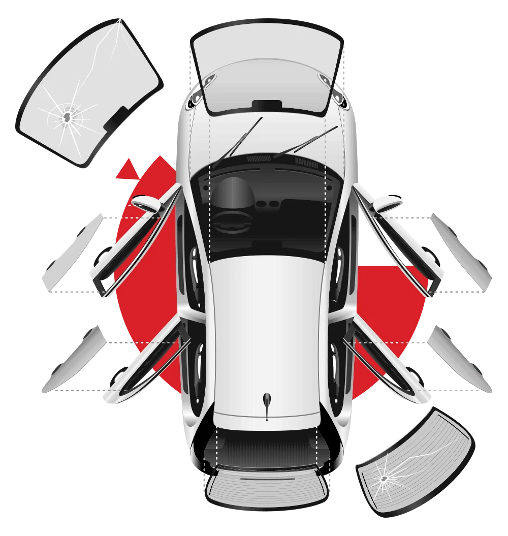 Comprehensive Auto Glass Replacement and Repair Clipart Illustration