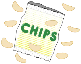 Crispy Potato Chips Clipart Illustration with Scattered Snack Pieces
