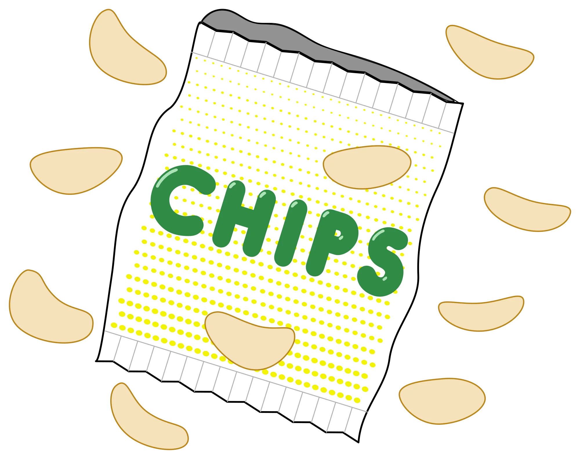 Crispy Potato Chips Clipart Illustration with Scattered Snack Pieces