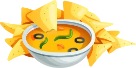 Crispy Tortilla Chips Surrounding Zesty Salsa Dip Clipart Illustration