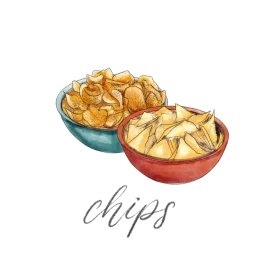 Delectable Chips Clipart: Crispy Golden Snacks in Ceramic Bowls