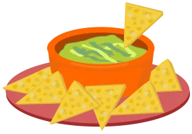 Delightful Cartoon Nachos with Guacamole Dip Clipart Illustration