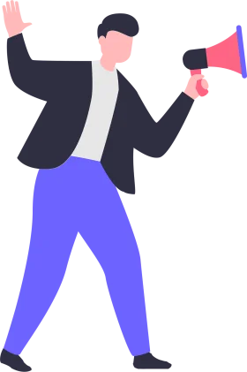 Dynamic Business Professional Announcing Message with Megaphone Clipart Design