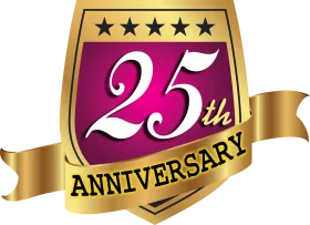Elegant Golden and Purple 25th Anniversary Commemorative Clipart Design