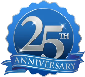 Elegant Silver and Blue 25th Anniversary Commemorative Clipart Emblem Design