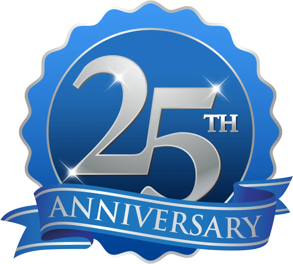 Elegant Silver and Blue 25th Anniversary Commemorative Clipart Emblem Design