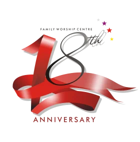 Family Worship Centre 18th Anniversary Commemorative Clipart Design with Elegant Red Ribbon