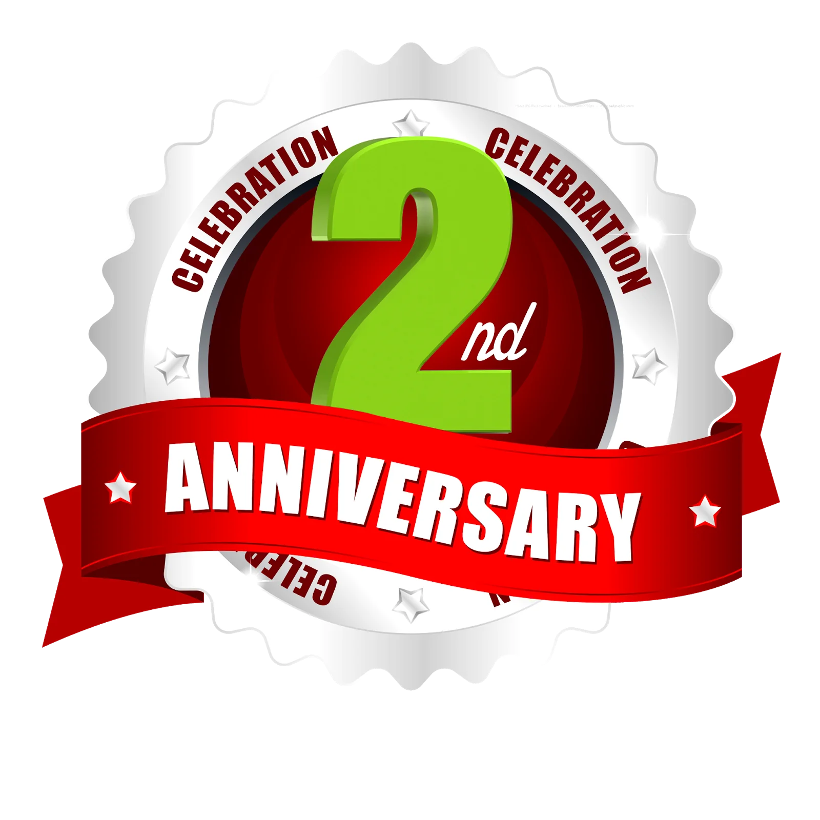 Festive Green and Red 2nd Anniversary Celebration Clipart Design with Ribbon