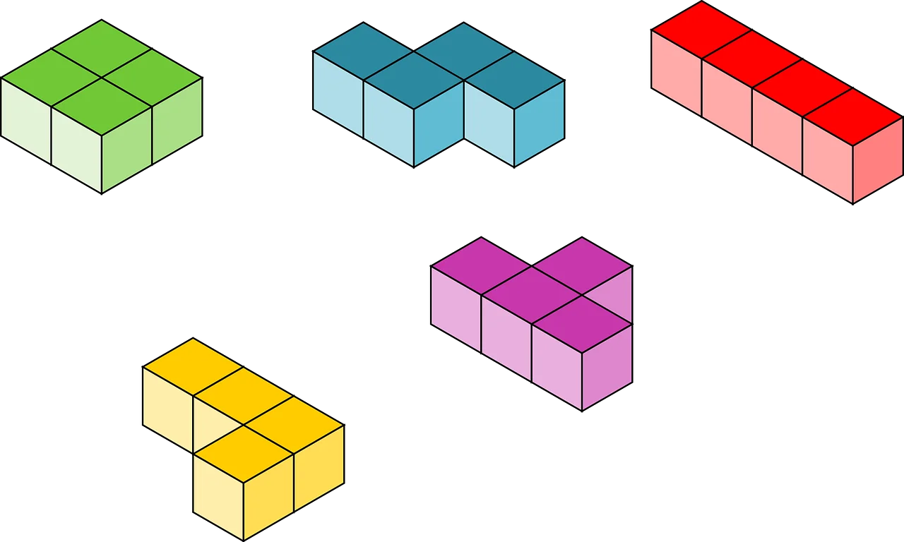 Geometric 3D Block Arrangement Showcasing Diverse Color Palette Clipart Design