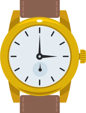 Golden Classic Analog Wristwatch Clipart with Elegant Brown Leather Strap