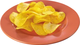 Golden Crispy Potato Chips Clipart on Rustic Terracotta Plate
