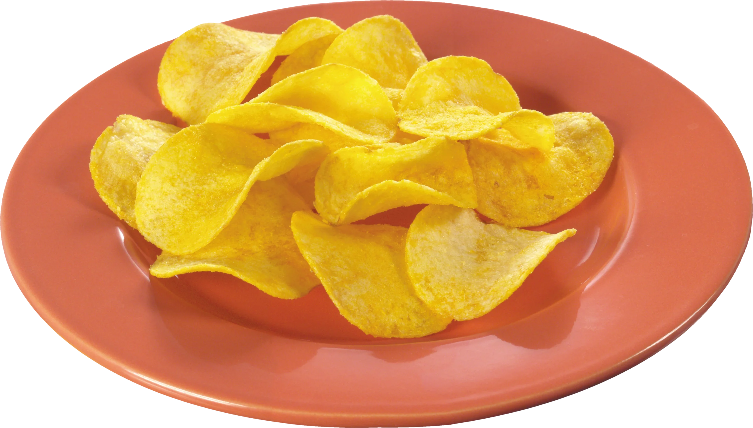 Golden Crispy Potato Chips Clipart on Rustic Terracotta Plate