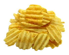 Golden Crispy Wavy Potato Chips Clipart with Textured Surface Illustration