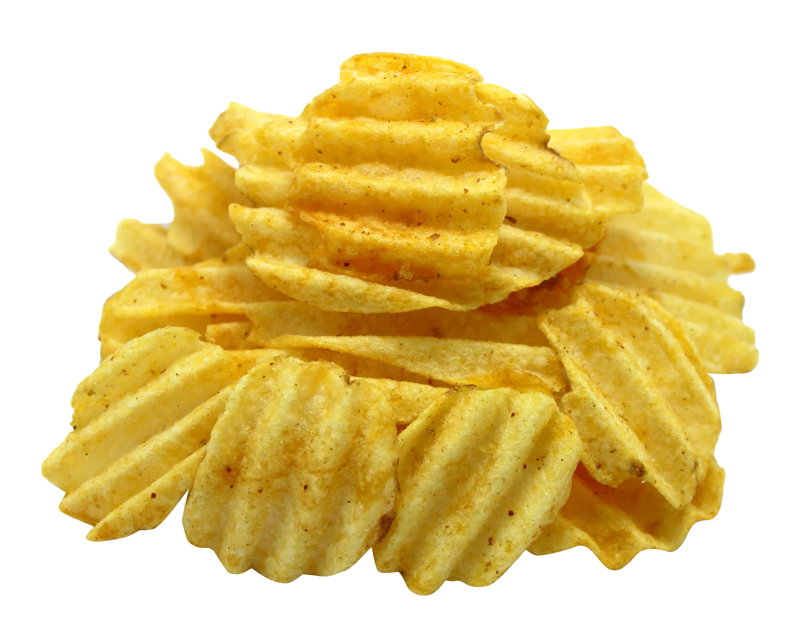 Golden Crispy Wavy Potato Chips Clipart with Textured Surface Illustration