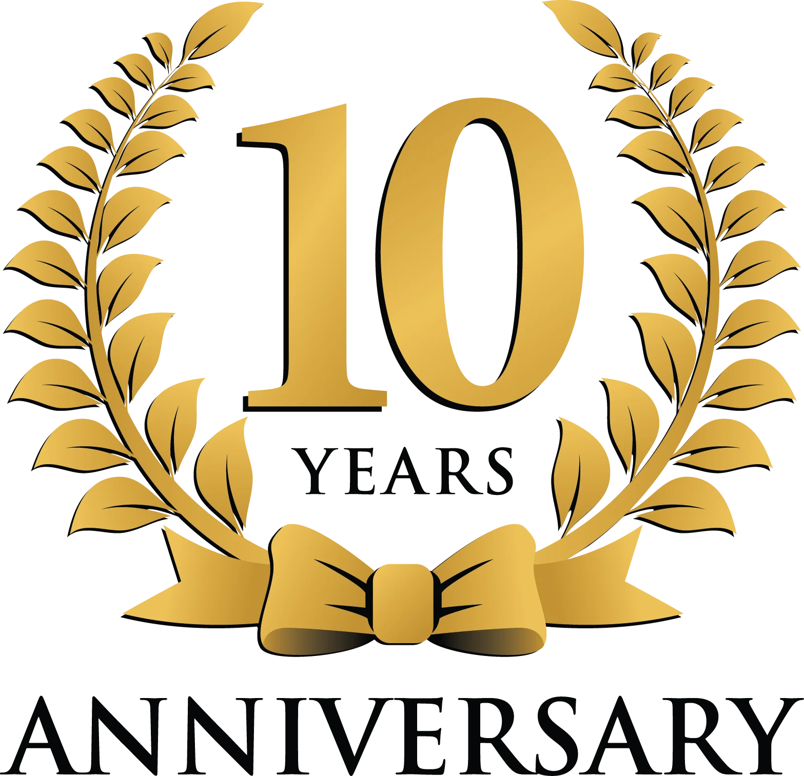 Golden Laurel Wreath Commemorating Decade-Long Achievement Anniversary Clipart Design