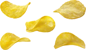 Golden Potato Chips Clipart: Crispy Curved Shapes in Warm Yellow Tones