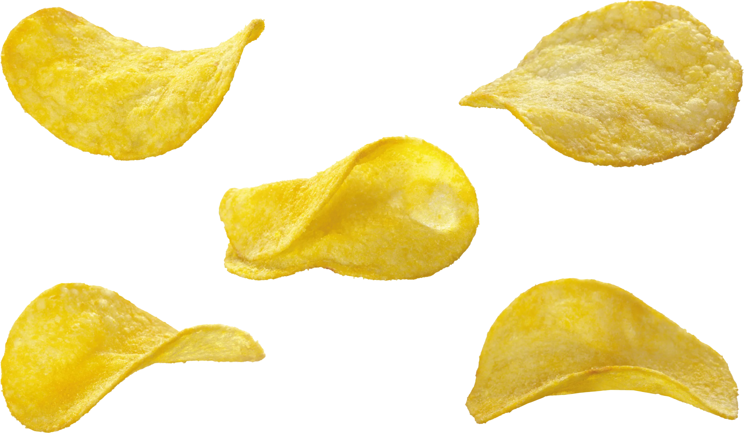 Golden Potato Chips Clipart: Crispy Curved Shapes in Warm Yellow Tones