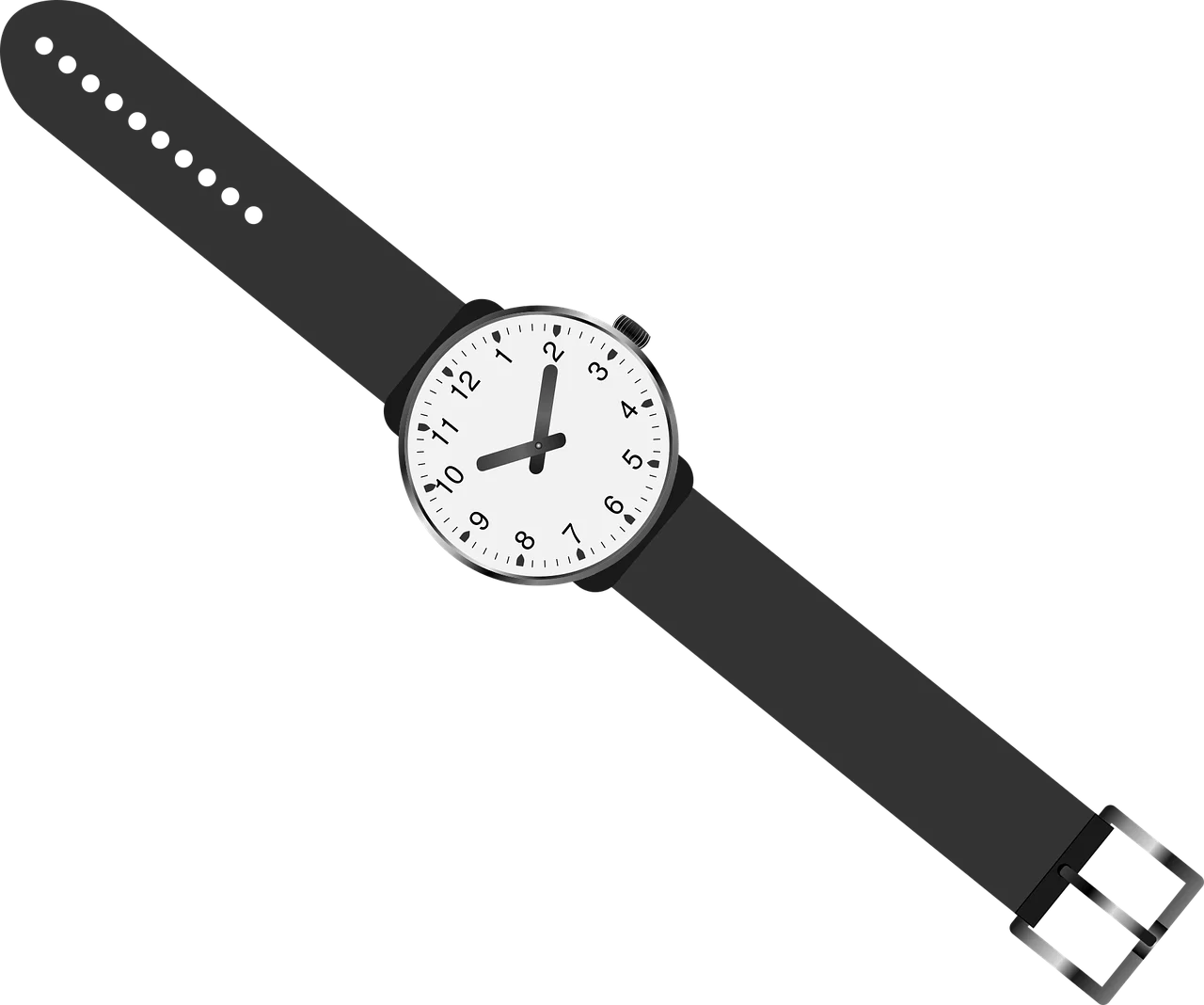 Minimalist Black and White Analog Wristwatch Clipart Illustration Design